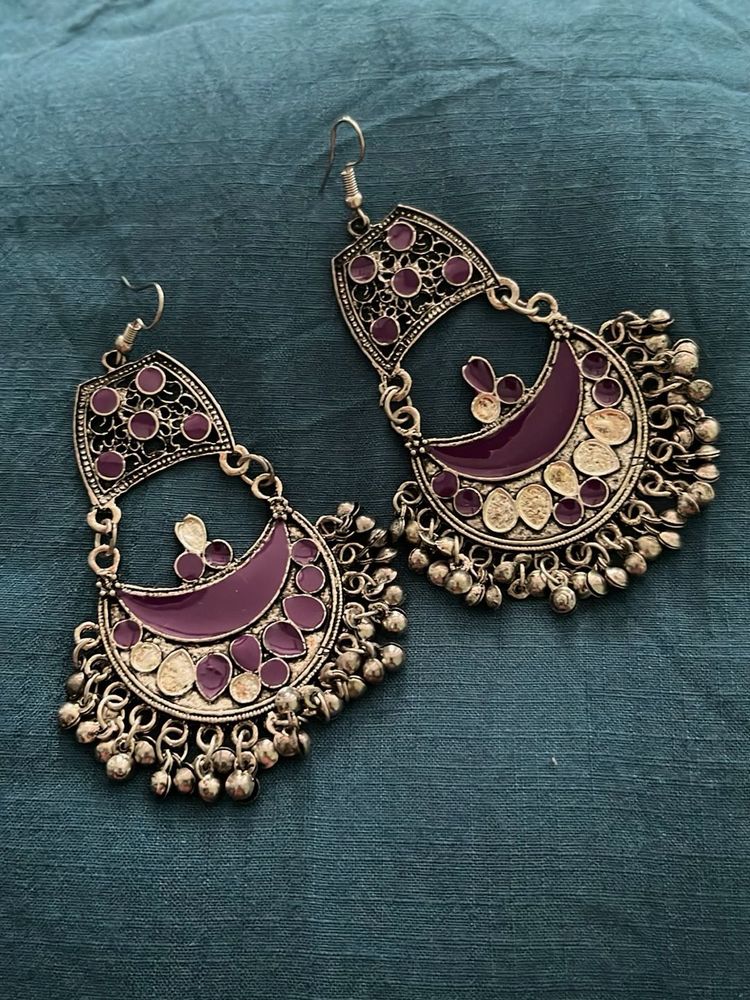 Boho Purple Crescent Earrings