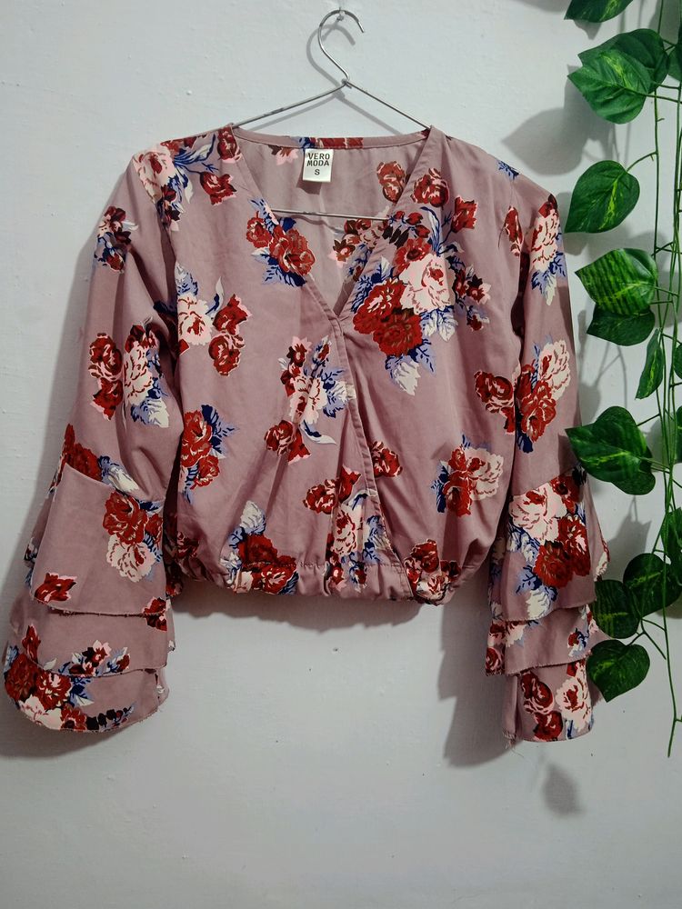 Crop Top With Flared Sleeves