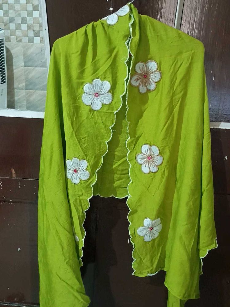 Flower Design Green Dupatta