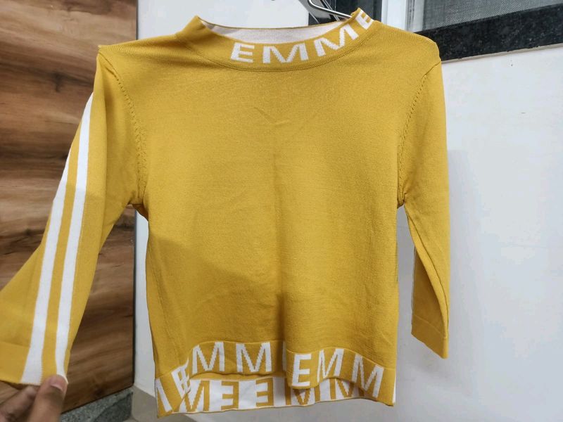 Yellow Mustardish Fitted Crop Top
