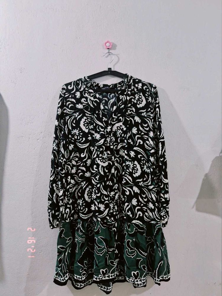 Green Ruffled Hem Dress