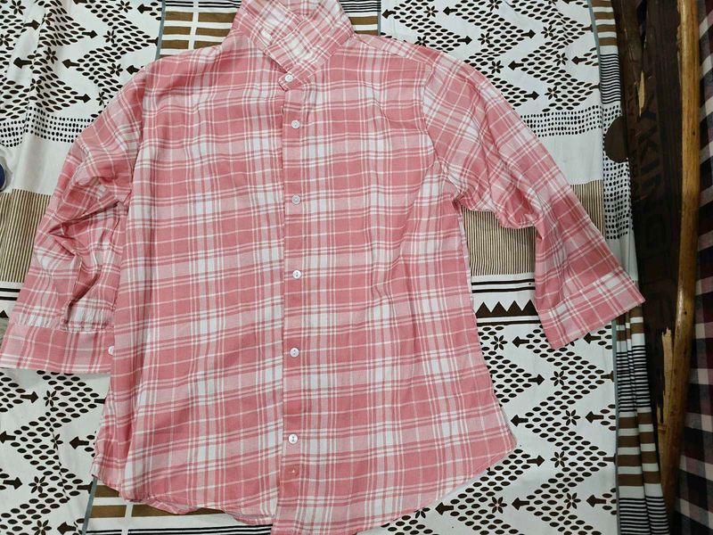 Pink Plaid 3/4 Sleeve Shirt