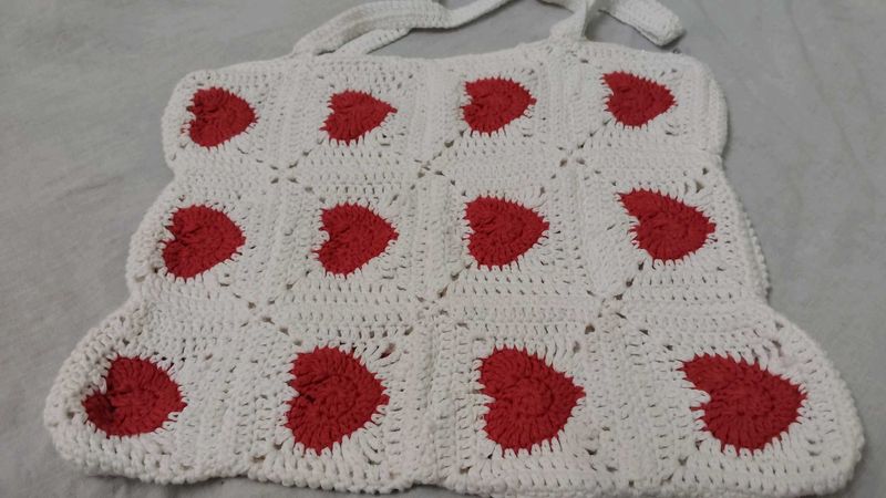 Red Heart Crochet Tote Bag