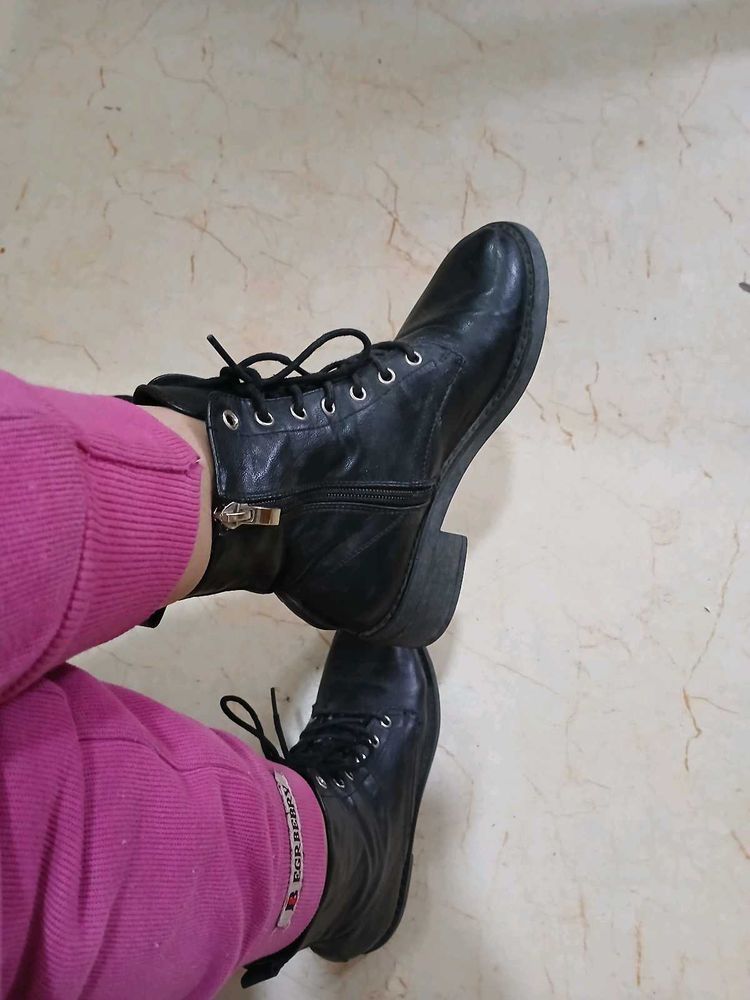 Genuine Black Ankle Leather Boots