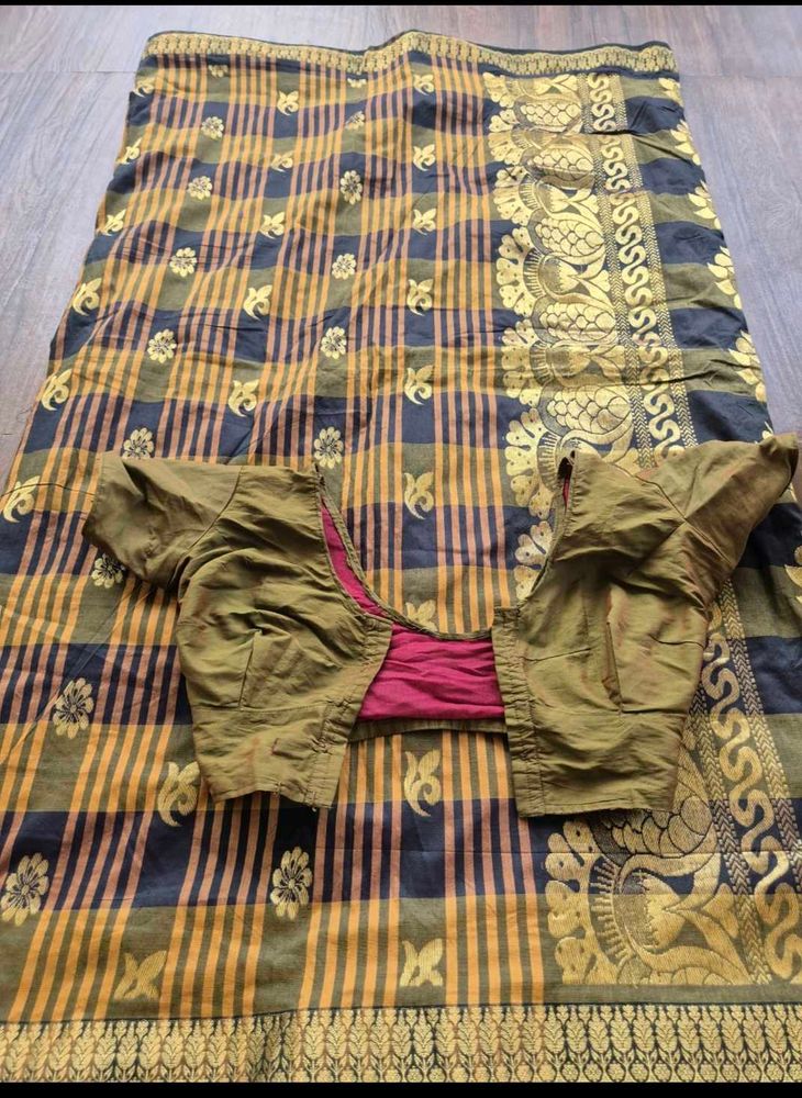 Vintage Checked Sari &amp; Blouse Set