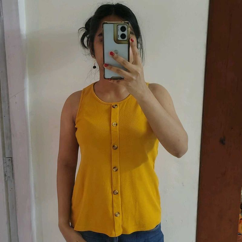 Mustard Button-Down Tank Top