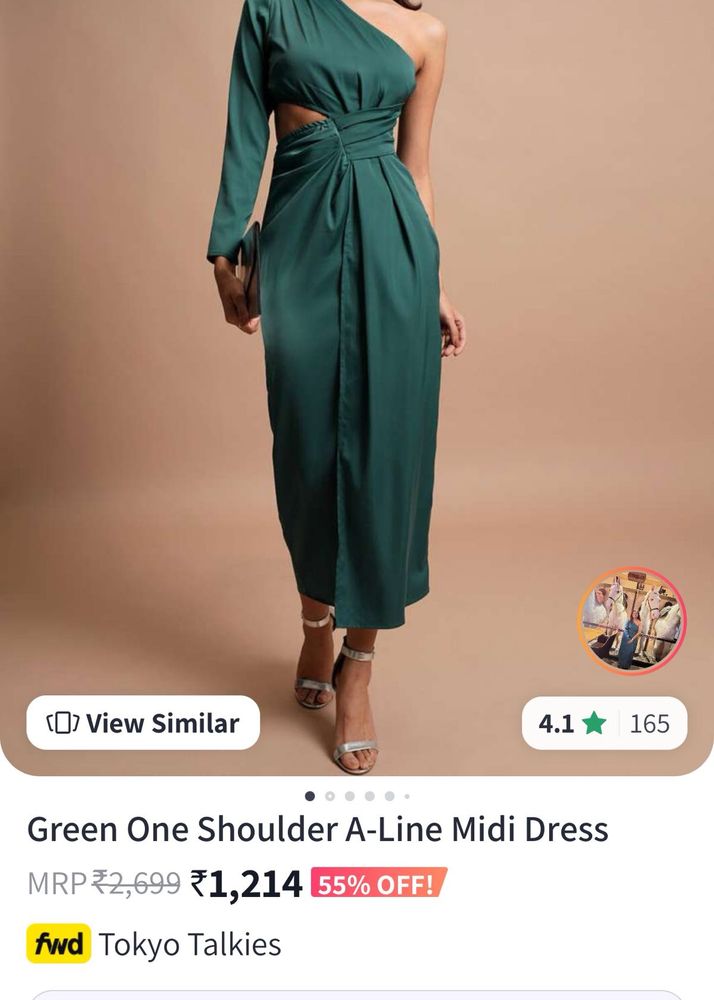 One Shoulder Satin Green Dress
