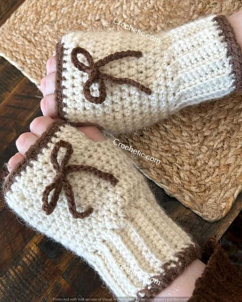 Crochet Fingerless Gloves with Bows