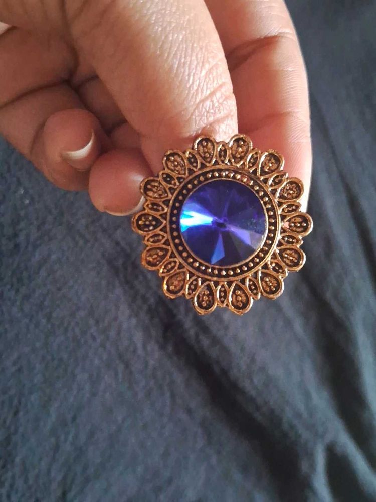Golden  Ring with Blue Gem