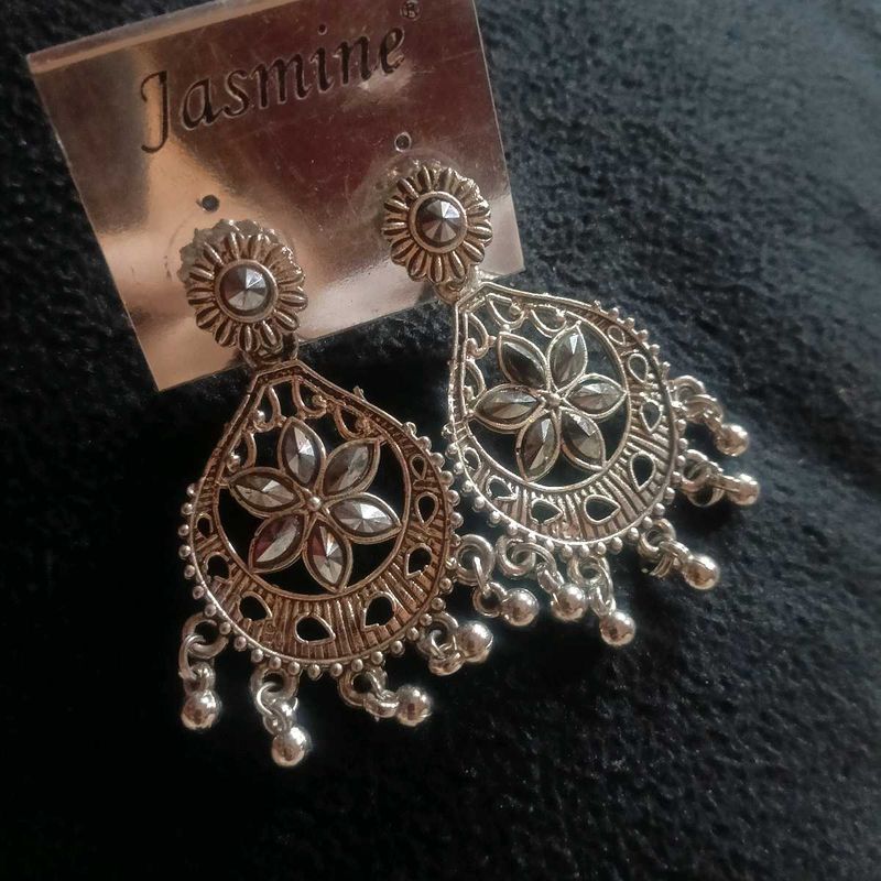 Boho Silver Flower Drop Earrings