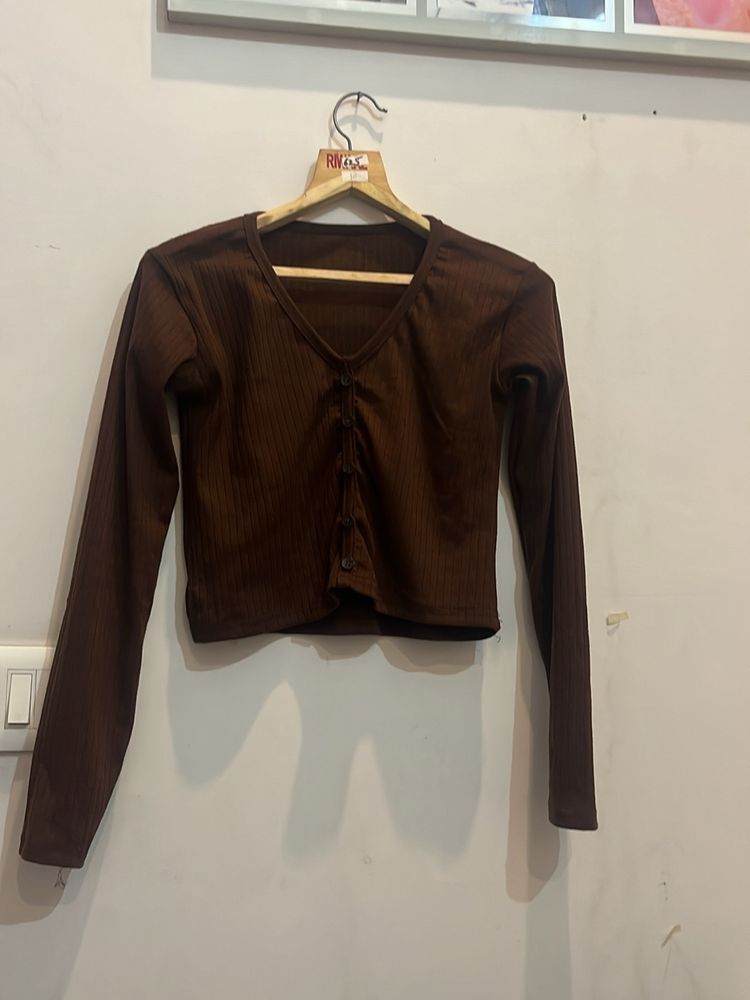 Front Button Full Sleeves Crop Top