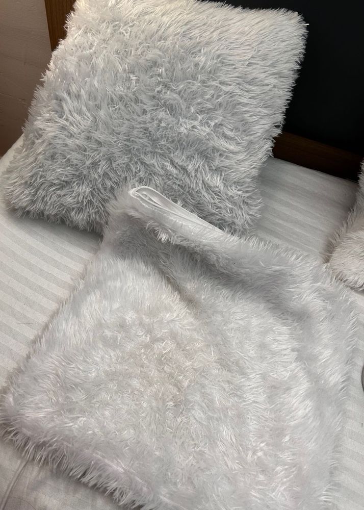 White Furry Cushion Cover 2piece
