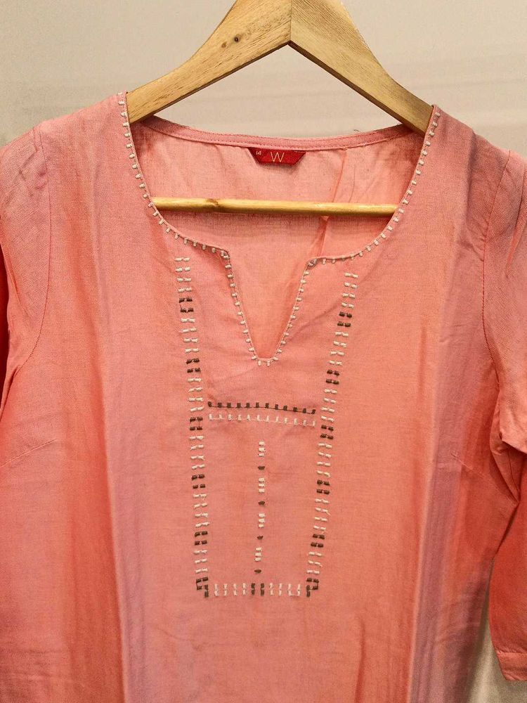 W Peach Embroidered Kurti
