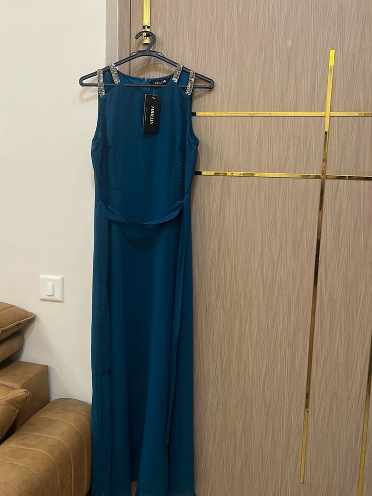 Faballey Elegant Teal Maxi Dress