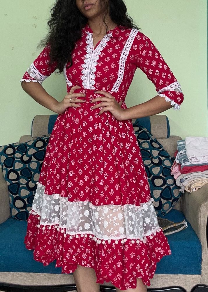 Red Dress with Net patten ❤️