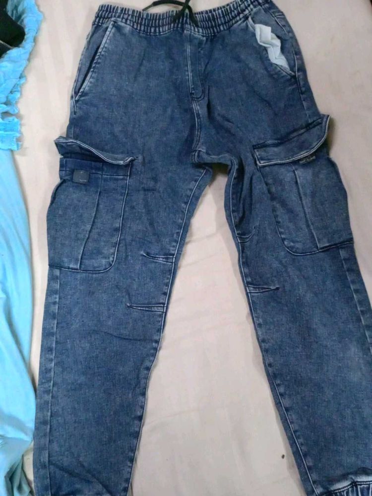 Denim Cargo Joggers