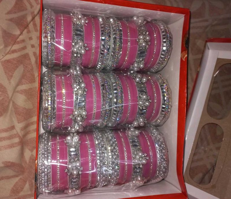 Pink &amp; Silver Bangle Set