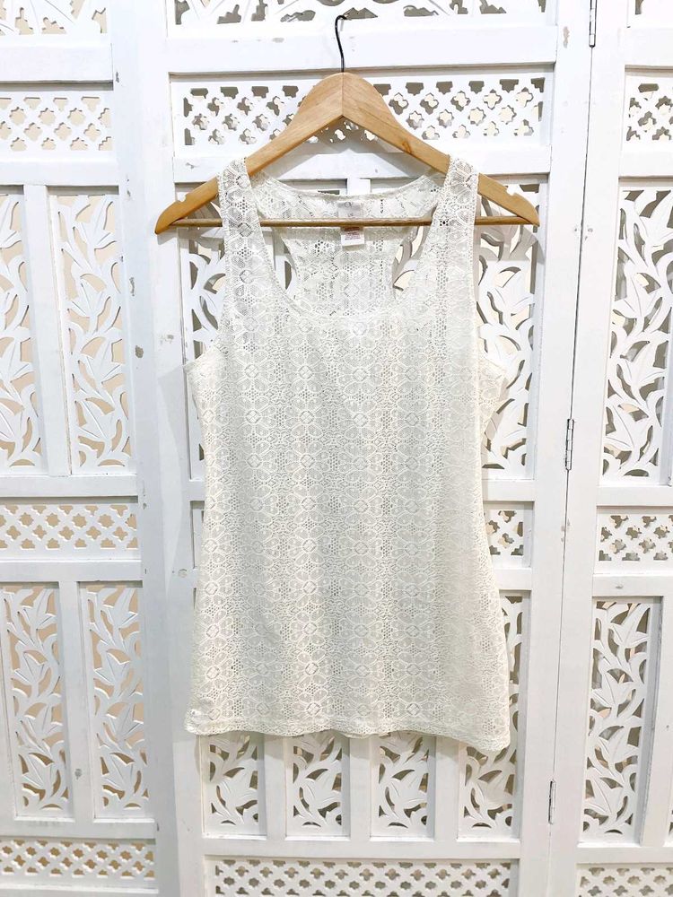 Elegant White Laced Tank Top(A)