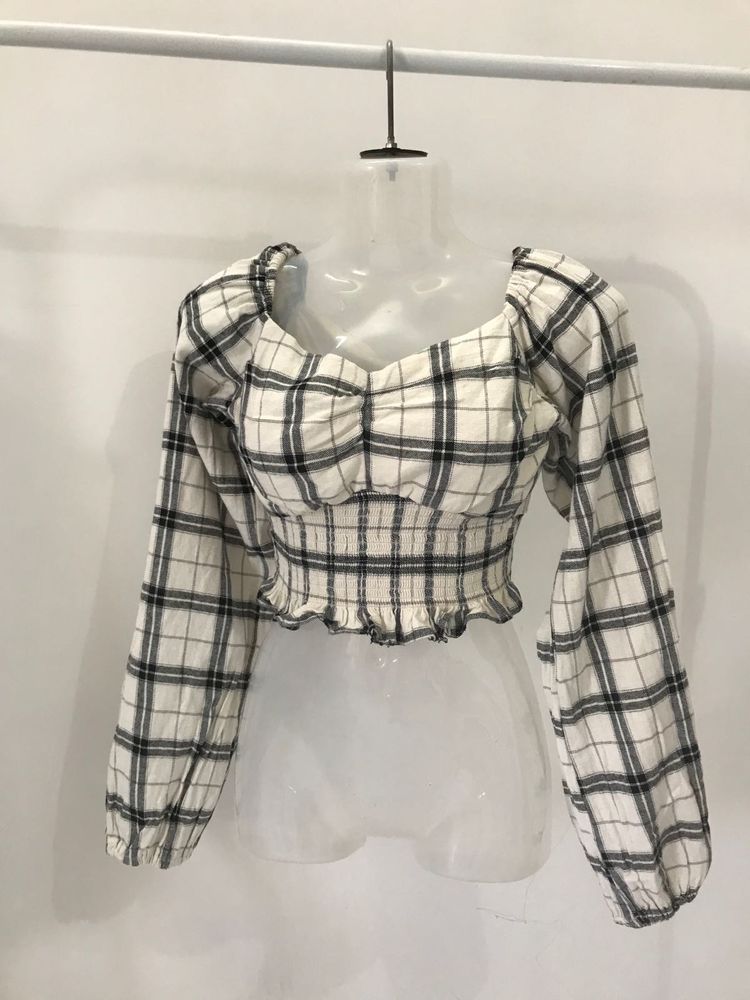 Plaid Long Sleeve Crop Top