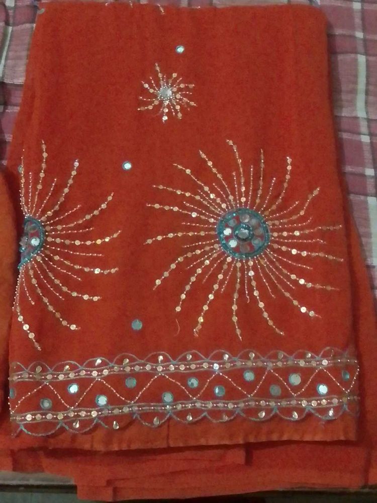 Orange Embroidered Saree With Blouse
