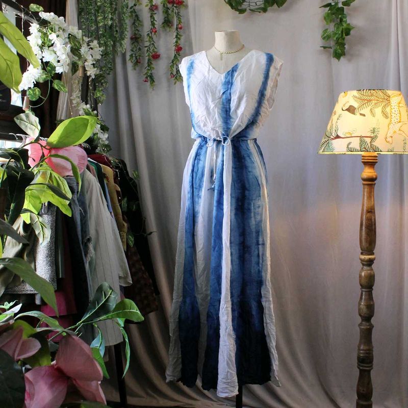 Blue &amp; White Tie-Dye Maxi Dress