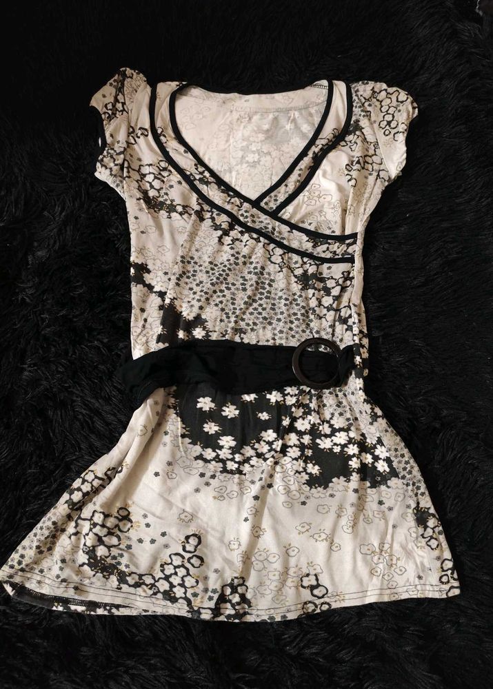 Y2k Floral Belt Detail Mini dress