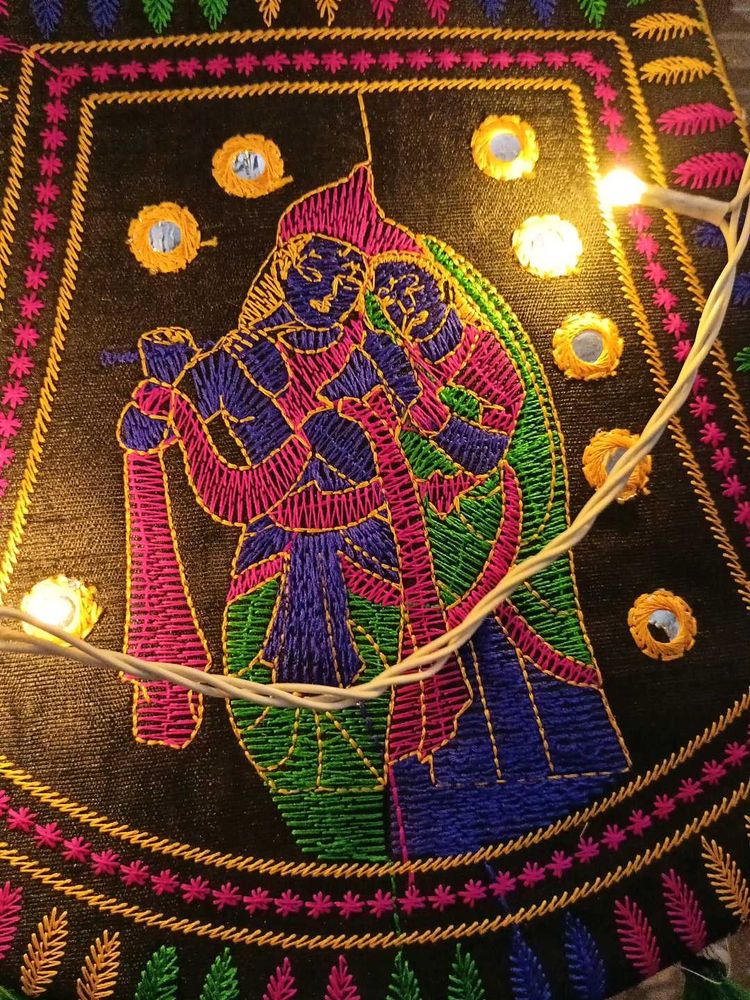 Krishna Radha Embroidered Purse
