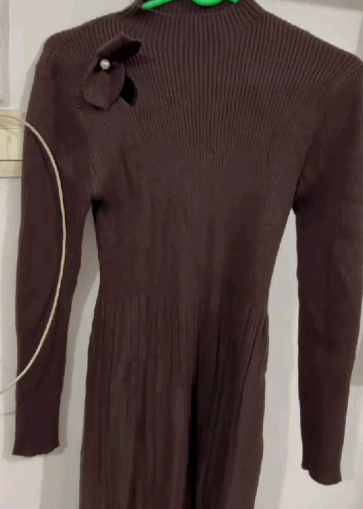 Elegant Brown Knit Dress