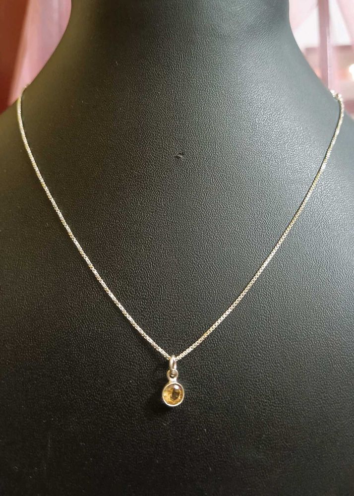 Pure Silver Sterling Citrine Pendant Necklace