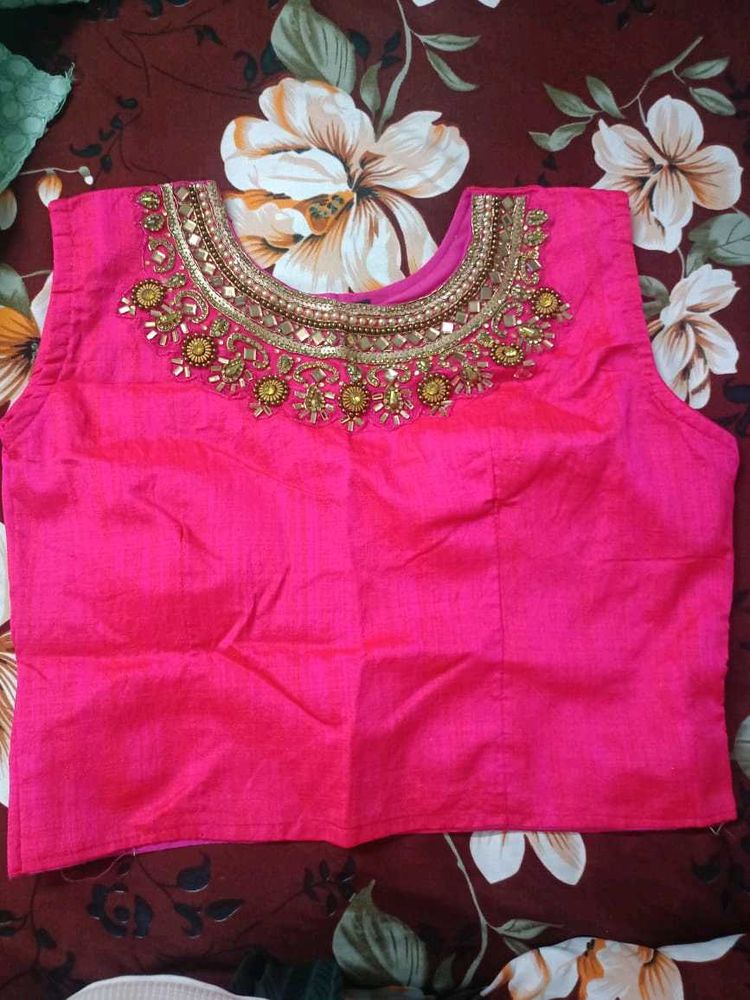 Pink Embellished Blouse With Shrug