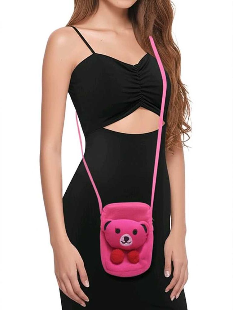 Cute Pink Teddy Bear Crossbody Bag