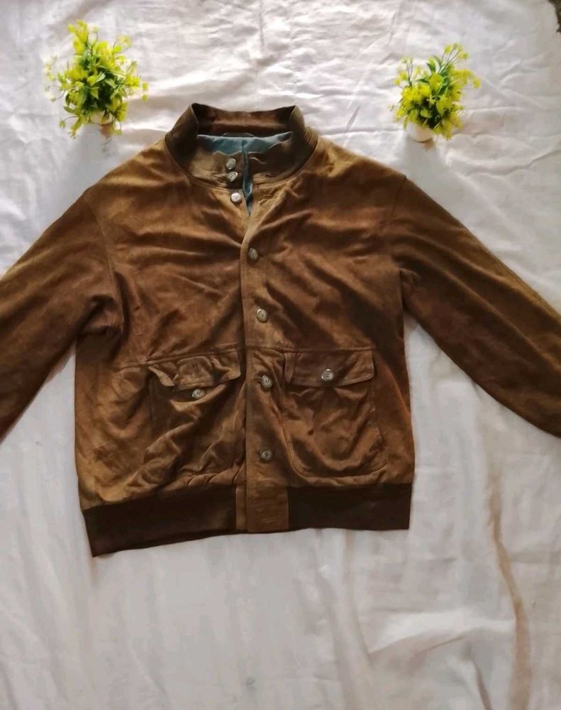 Stylish Brown leathet mix Jacket