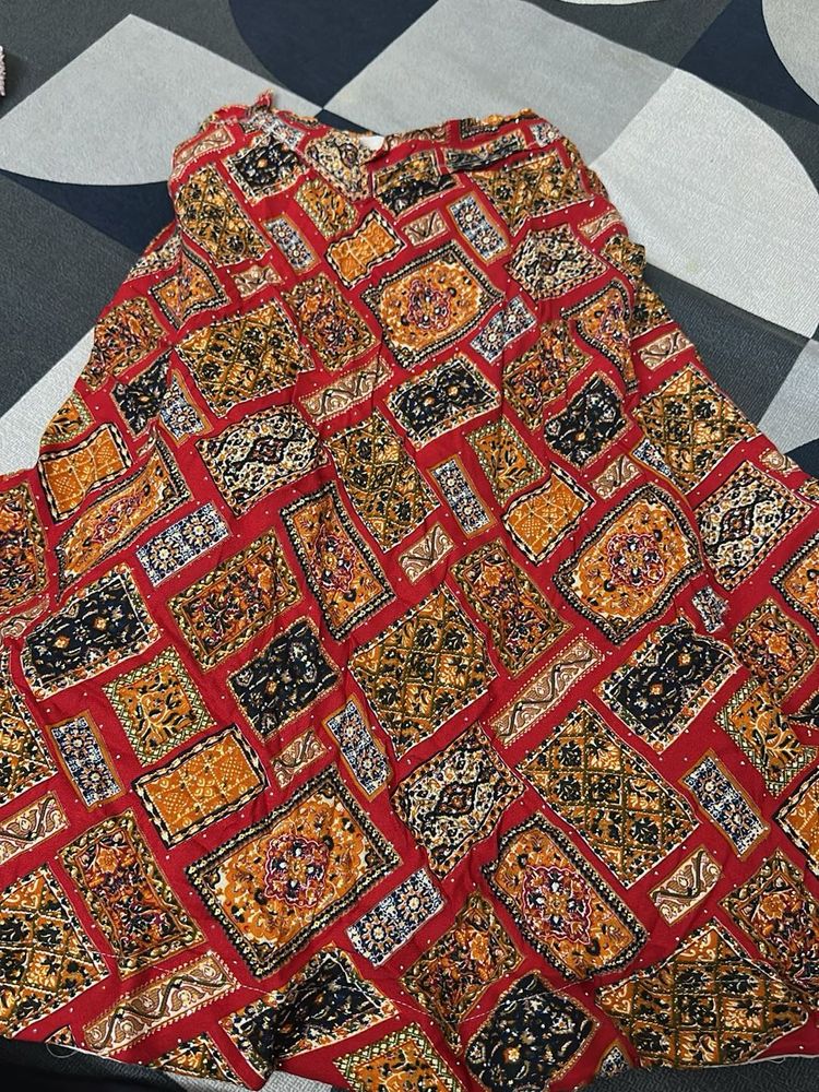 Kids Red Dandiya Skirt Top