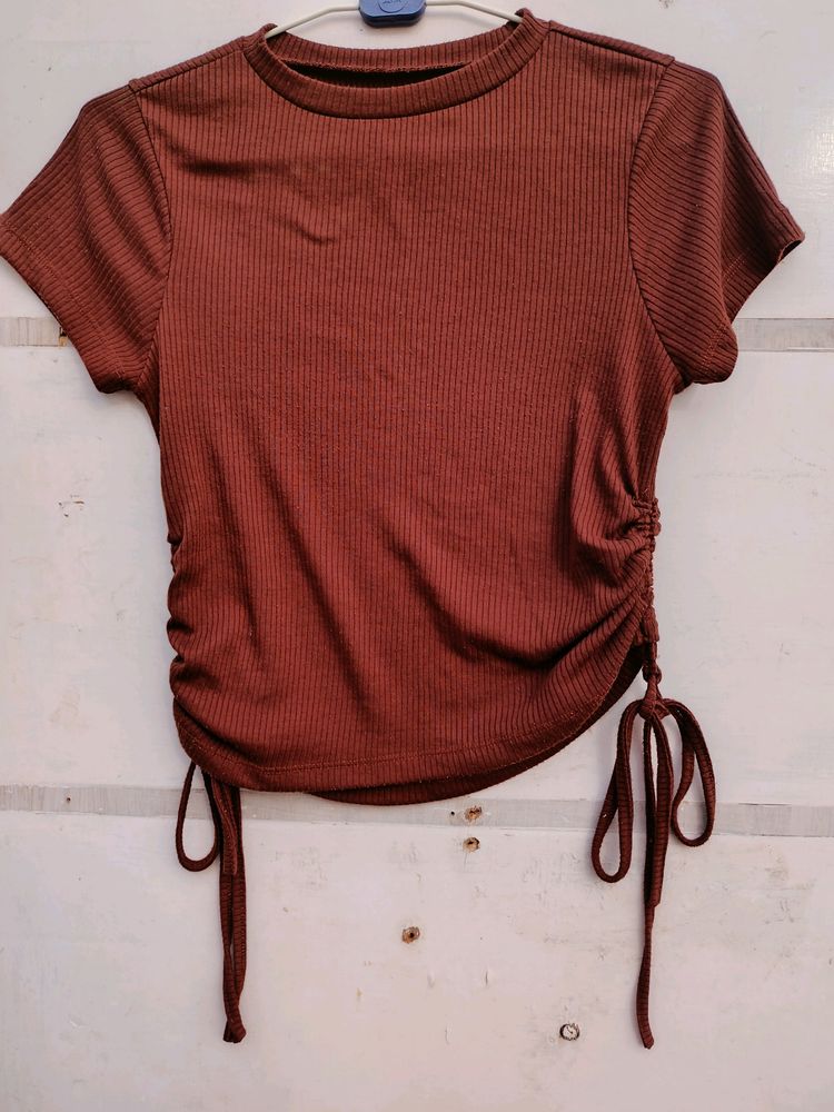 Womens Crop Top In Brown Shade