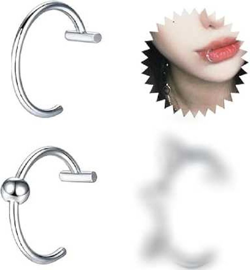 emo, goth , punk Silver Lip Ring Set(set of 2)