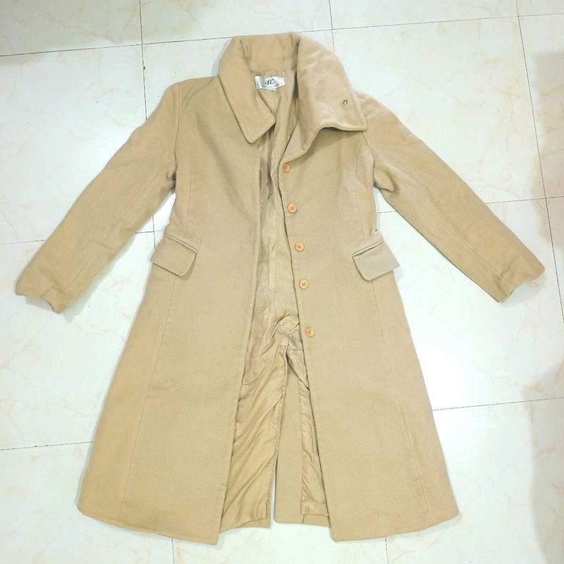 Vintage Beige Wool Blend Long Coat