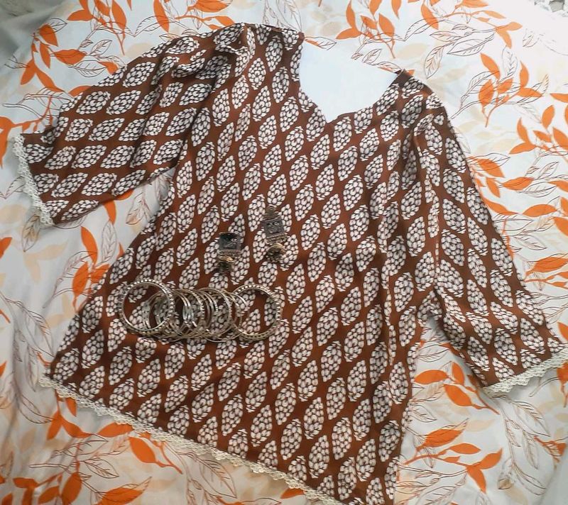 Brown Printed Short Kurti