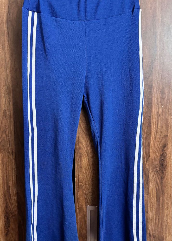 Blue Striped Casual Flare Legged Pants
