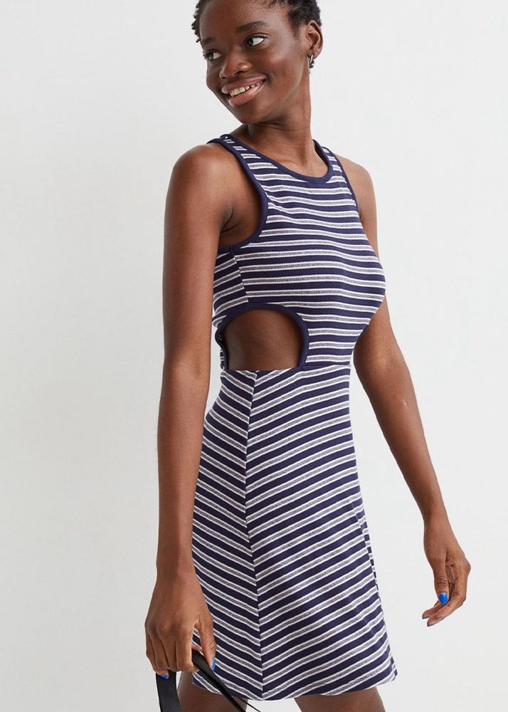 H&amp;M Blue Ribbed Jersery Dress