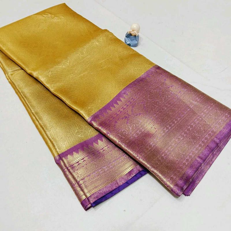 Elegant Golden Saree (New With Contrast Blouse)