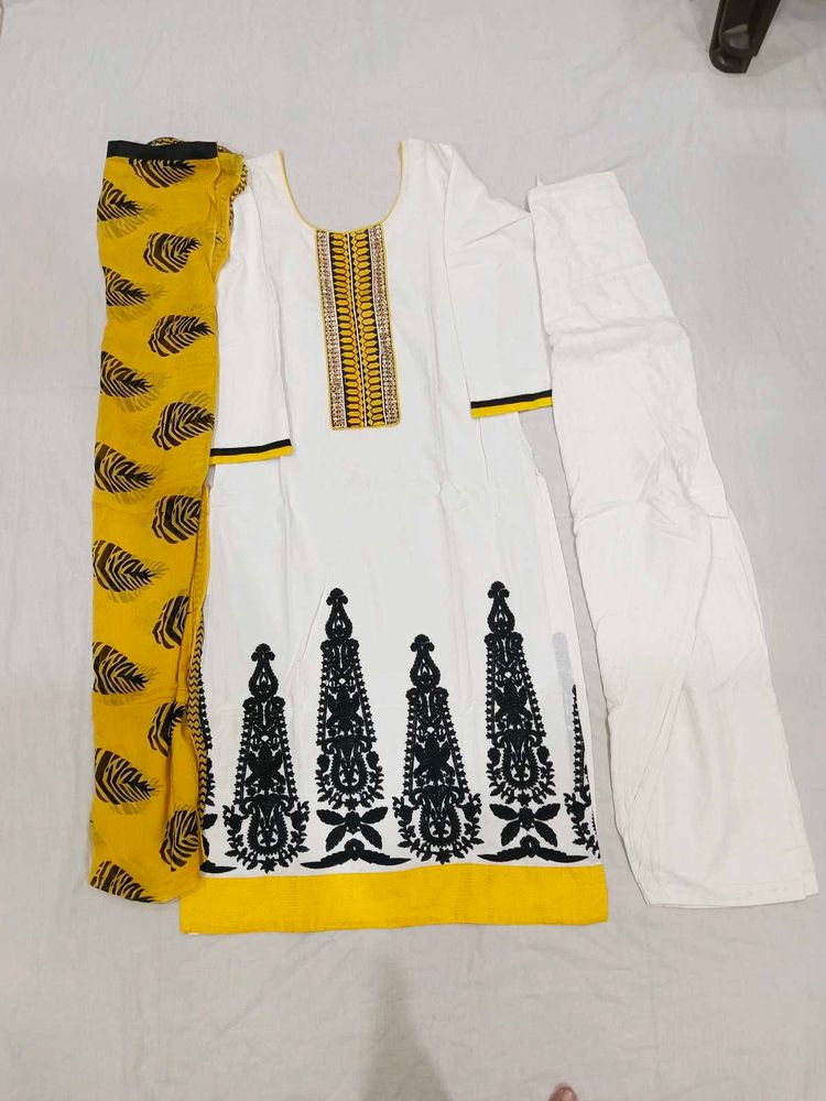 White And Yellow Salwar Suit Set