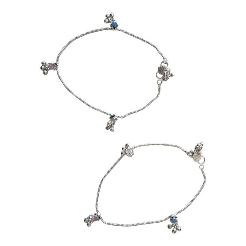 Silver Tone Charm Anklets - Set of 2