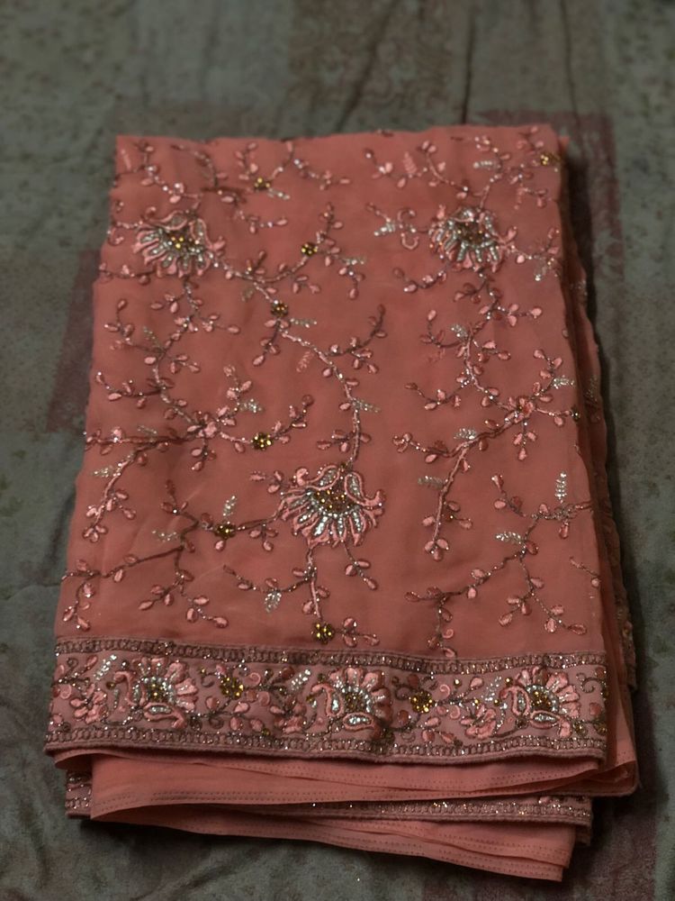 Peach Floral Embroidered Saree