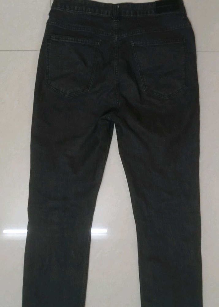 Dark Grey High Waist Straight Fit Denims