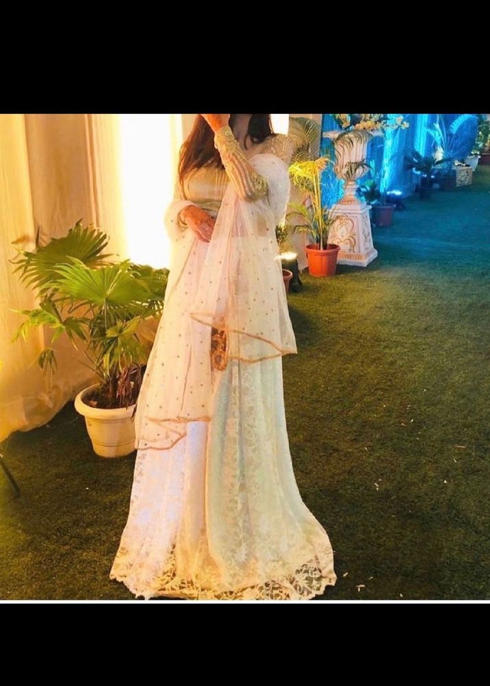 White Lehenga limegreen blouse Without Dupatta