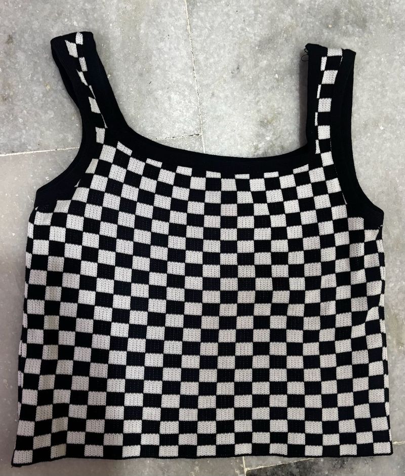 Checkered Knit Crop Tank Top