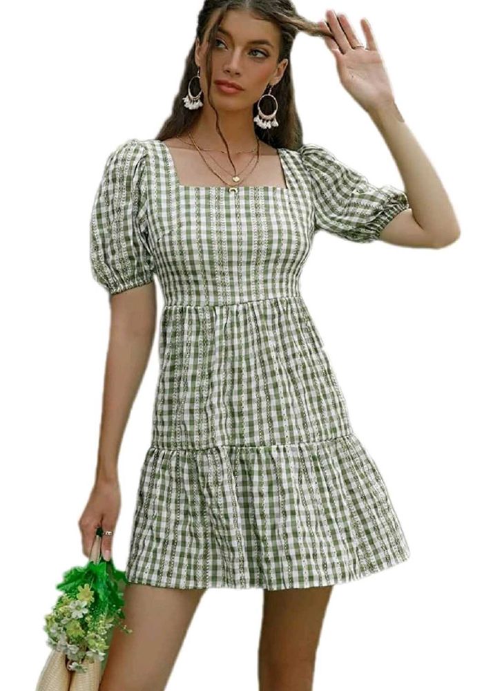 Green Gingham Mini Dress