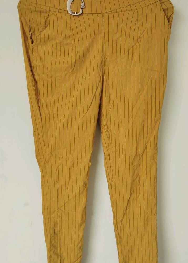 Women's Striped Mustard Trousers