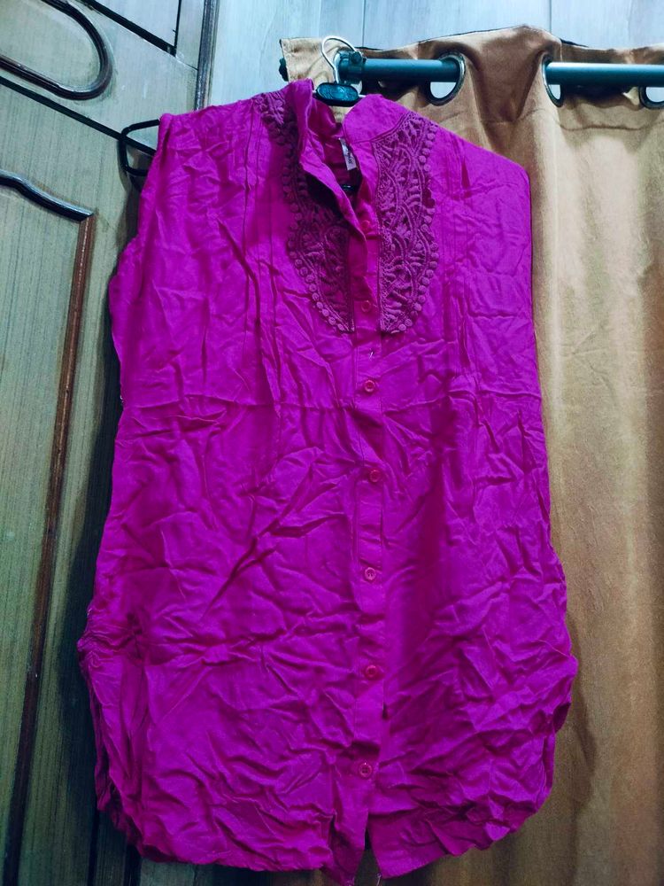 Magenta Embroidered Top