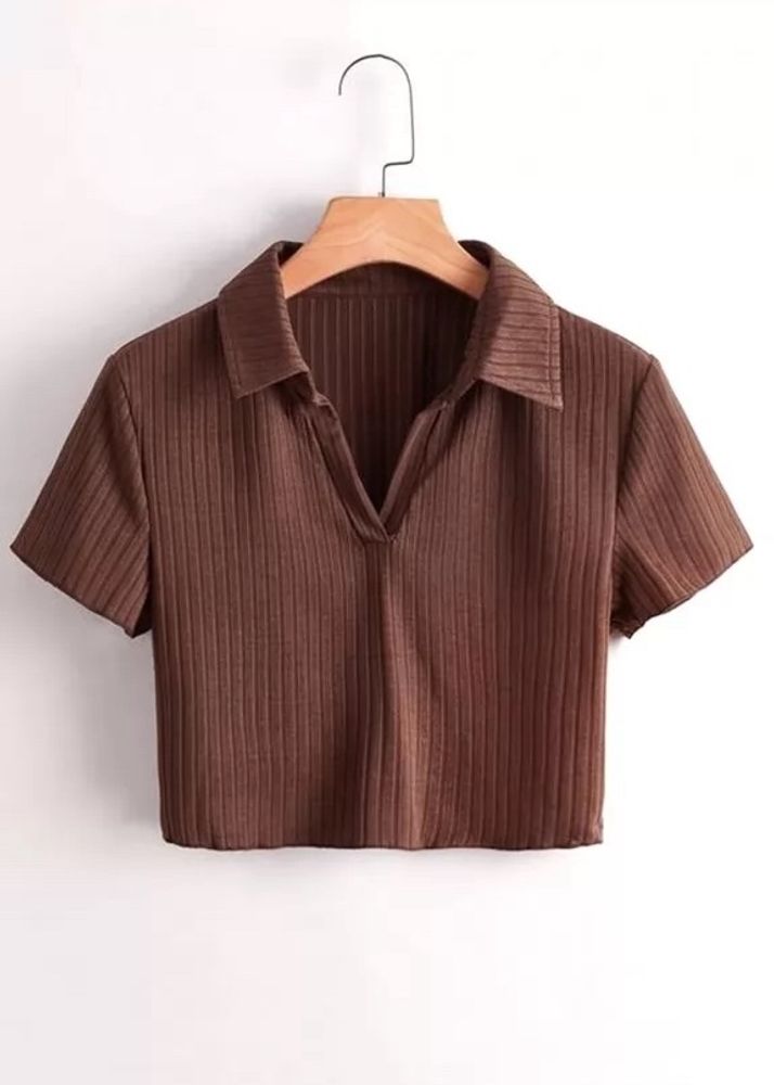 Brown Collar Crop Top
